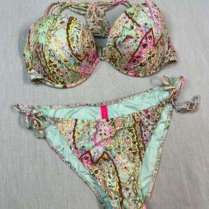 Victoria's Secret Bohemian Push Up Cheeky String Bikini Bottoms LG Top 36D